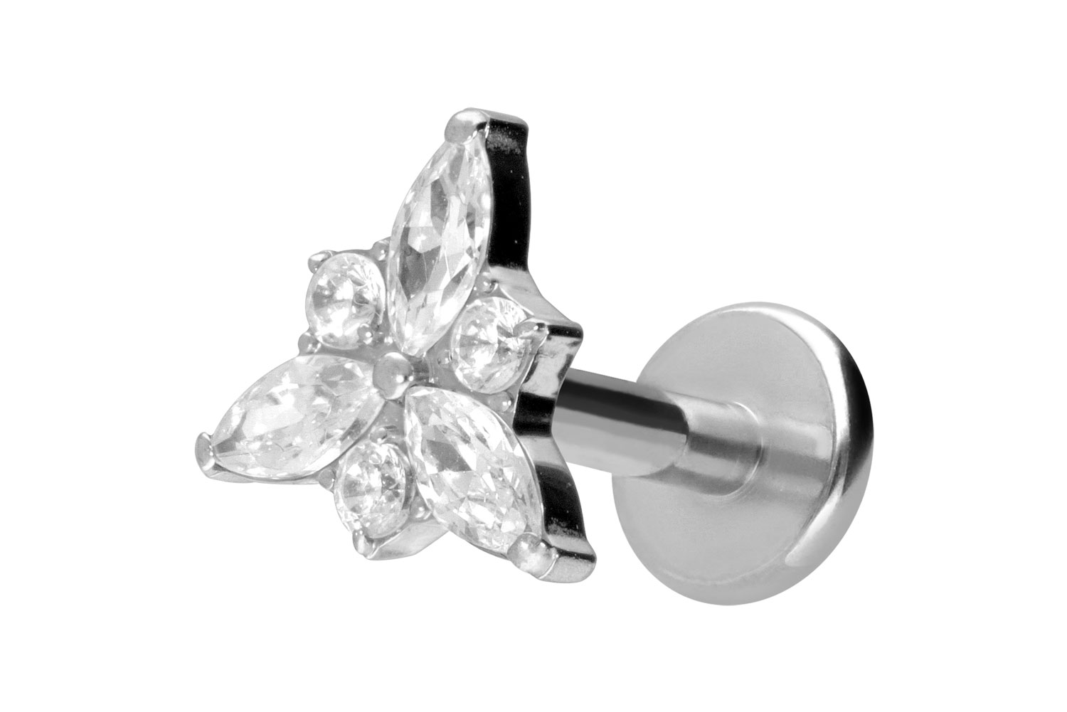 Titan Labret Piercing mit Innengewinde KRISTALLBLÜTE